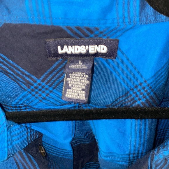 Lands’ End Blue Plaid button down men’s shirt Large - Picture 2 of 6